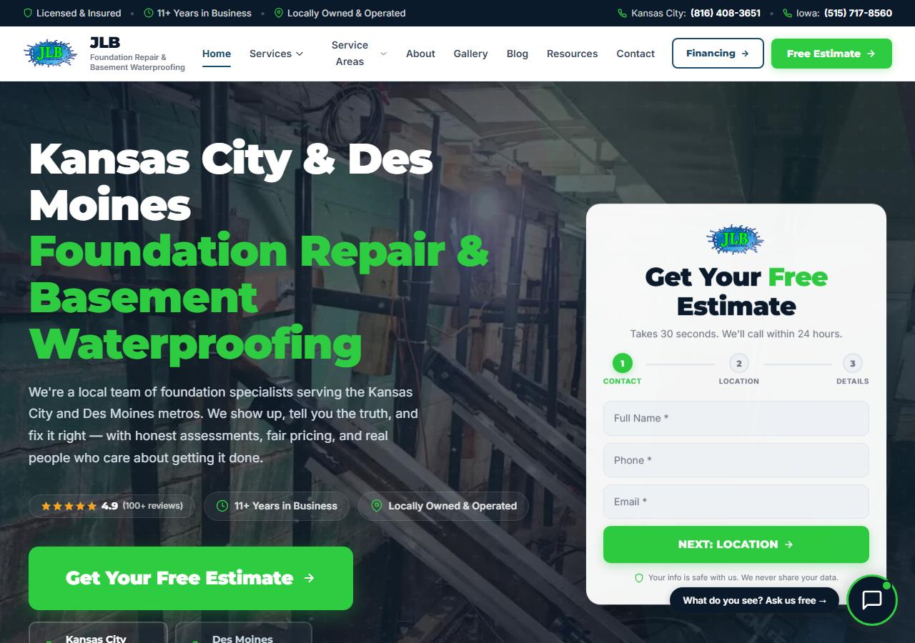 JLB Foundation Repair website screenshot